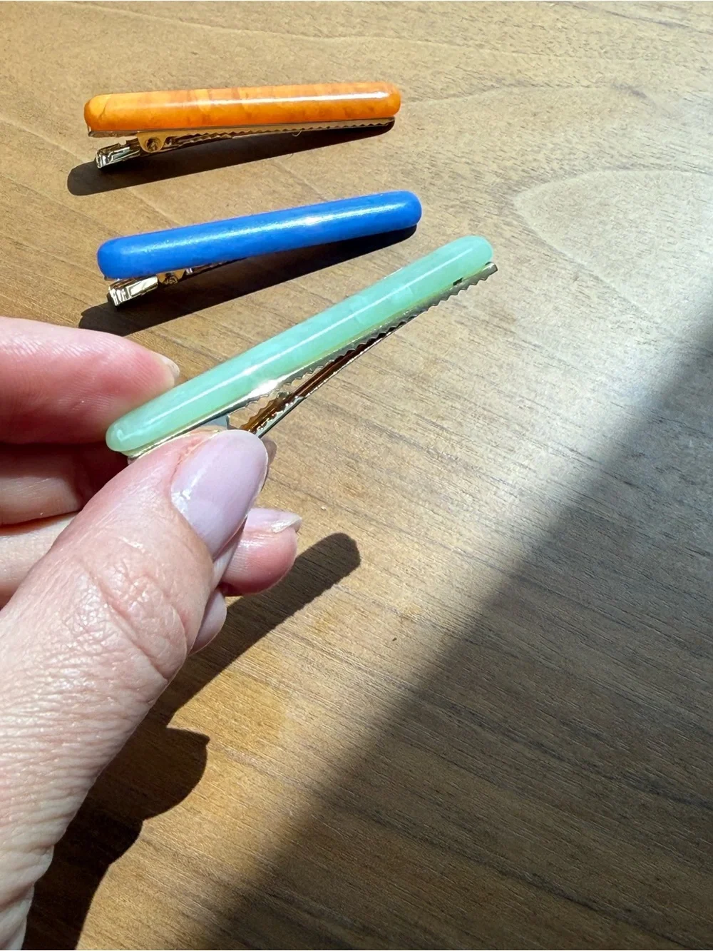 Colorful Resin Hair Clips - Orange, Blue & Mint Green Set